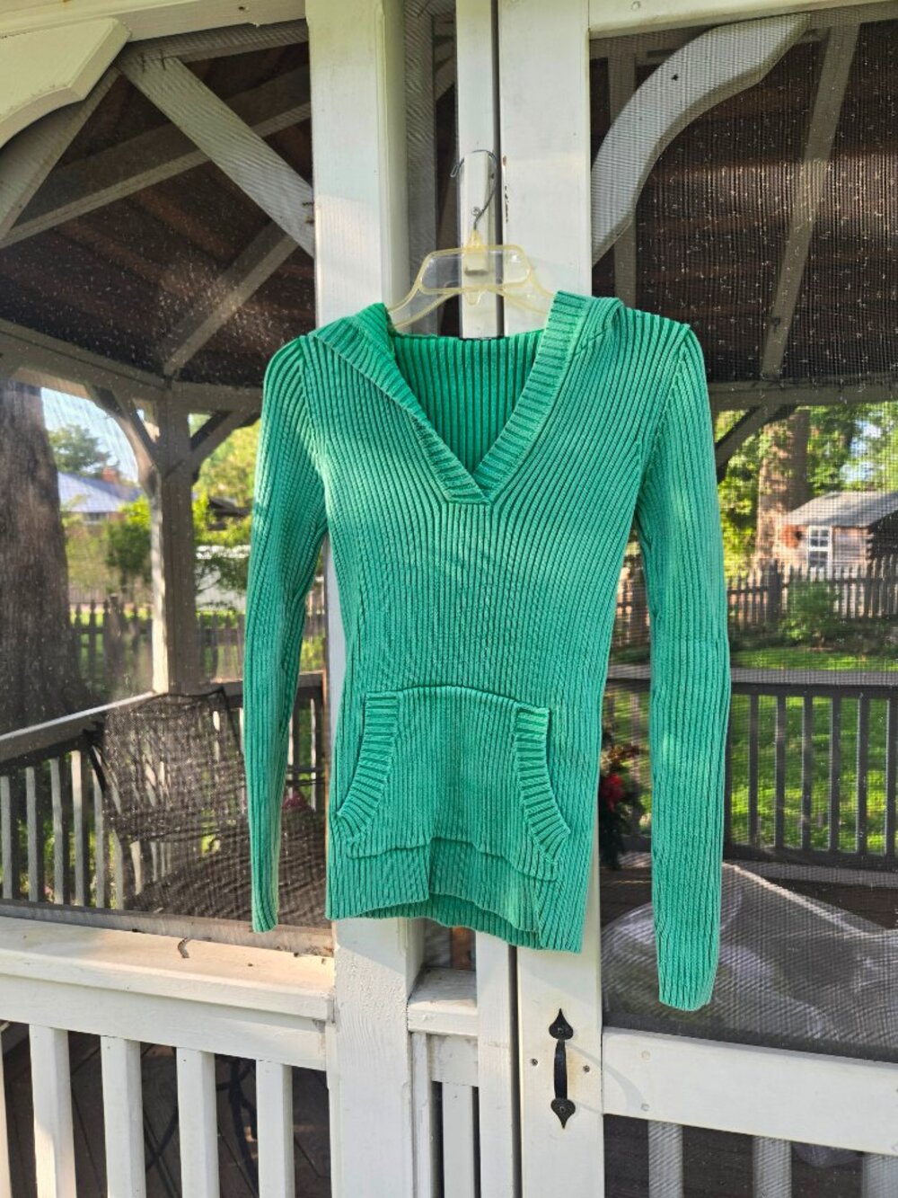 Victoria's Secret Y2K Ribbed Knit Hooded Sweater - Vibrant kelly Green